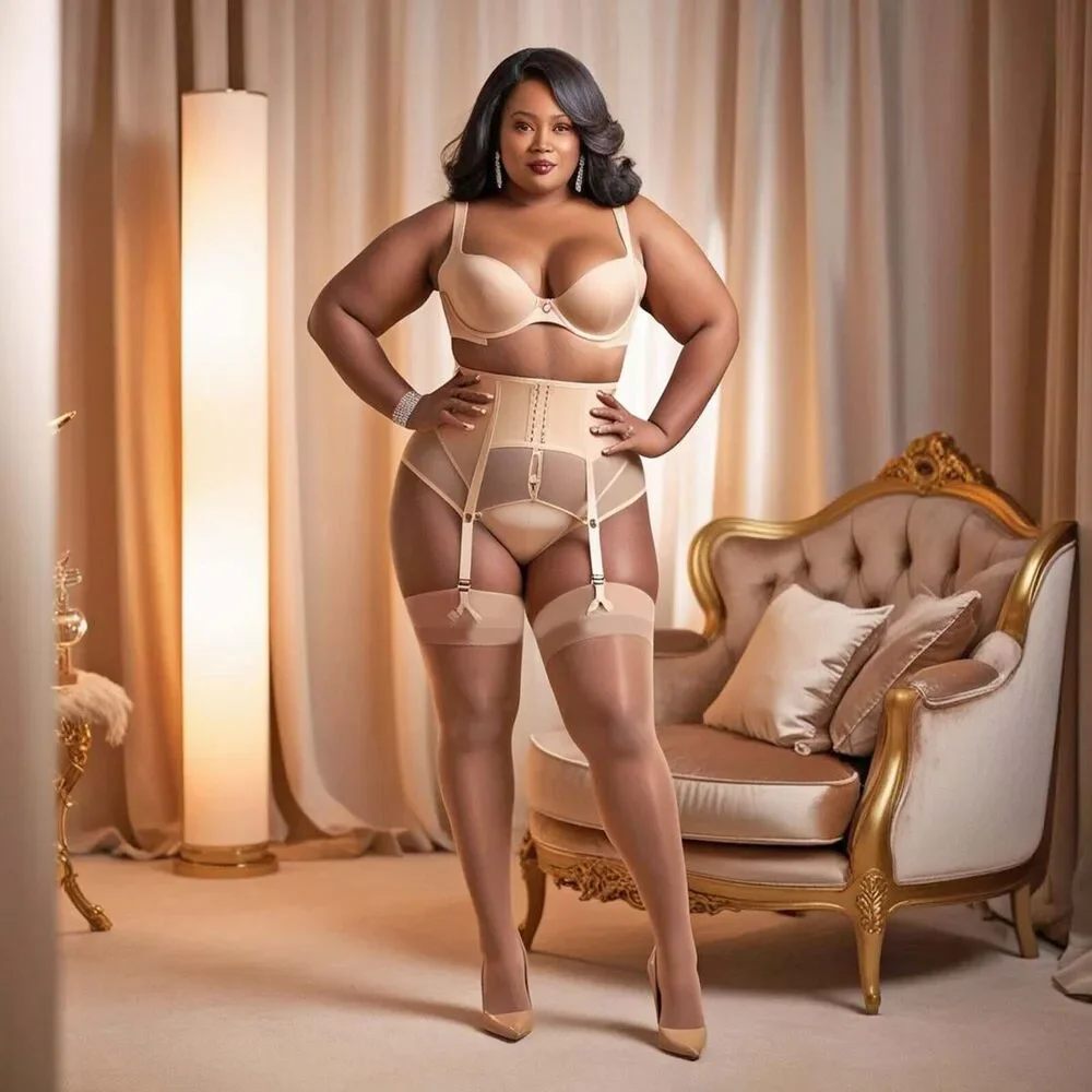 Plus Sheer Back Seam Stockings Womens Queen Plain Top Thigh High Hosiery